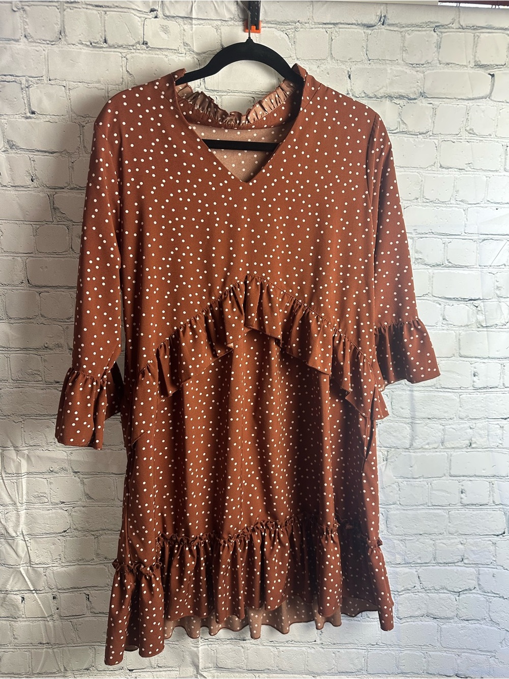 Polka Dot Ruffle Tiered Dress - Rust